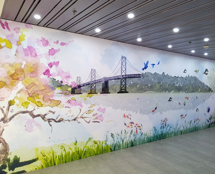 Bridge and tress wall mural